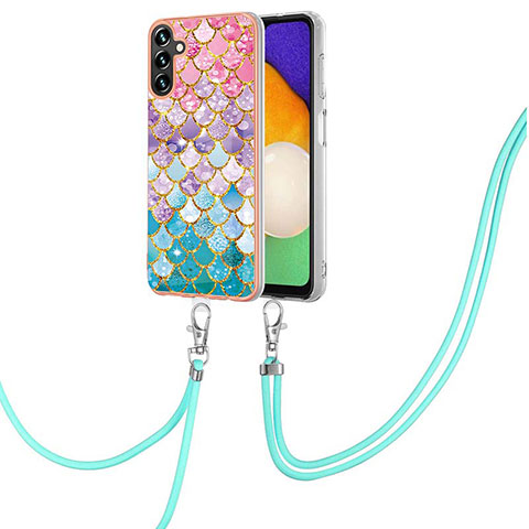 Coque Silicone Motif Fantaisie Souple Couleur Unie Etui Housse avec Laniere Strap Y03B pour Samsung Galaxy A13 5G Colorful