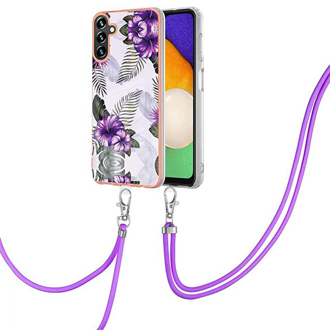 Coque Silicone Motif Fantaisie Souple Couleur Unie Etui Housse avec Laniere Strap Y03B pour Samsung Galaxy A13 5G Violet