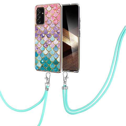 Coque Silicone Motif Fantaisie Souple Couleur Unie Etui Housse avec Laniere Strap Y03B pour Samsung Galaxy A15 5G Colorful