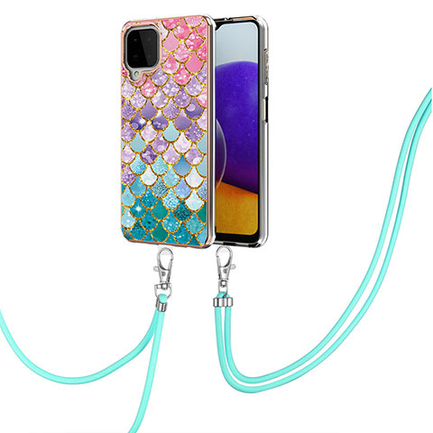 Coque Silicone Motif Fantaisie Souple Couleur Unie Etui Housse avec Laniere Strap Y03B pour Samsung Galaxy A22 4G Colorful