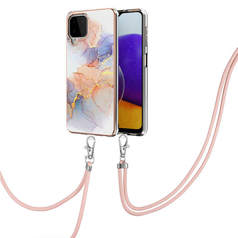 Coque Silicone Motif Fantaisie Souple Couleur Unie Etui Housse avec Laniere Strap Y03B pour Samsung Galaxy A22 4G Violet Clair