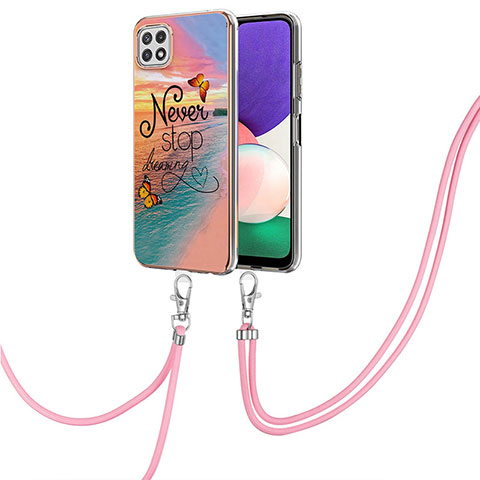 Coque Silicone Motif Fantaisie Souple Couleur Unie Etui Housse avec Laniere Strap Y03B pour Samsung Galaxy A22 5G Mixte