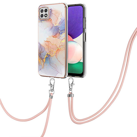 Coque Silicone Motif Fantaisie Souple Couleur Unie Etui Housse avec Laniere Strap Y03B pour Samsung Galaxy A22 5G Violet Clair