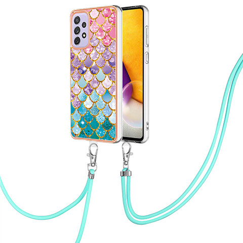 Coque Silicone Motif Fantaisie Souple Couleur Unie Etui Housse avec Laniere Strap Y03B pour Samsung Galaxy A23 4G Colorful