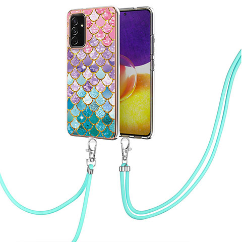 Coque Silicone Motif Fantaisie Souple Couleur Unie Etui Housse avec Laniere Strap Y03B pour Samsung Galaxy A24 4G Colorful