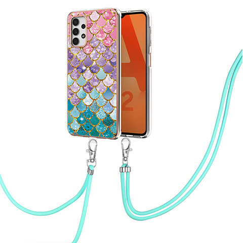 Coque Silicone Motif Fantaisie Souple Couleur Unie Etui Housse avec Laniere Strap Y03B pour Samsung Galaxy A32 4G Colorful