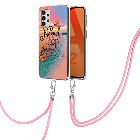 Coque Silicone Motif Fantaisie Souple Couleur Unie Etui Housse avec Laniere Strap Y03B pour Samsung Galaxy A32 4G Mixte