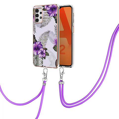 Coque Silicone Motif Fantaisie Souple Couleur Unie Etui Housse avec Laniere Strap Y03B pour Samsung Galaxy A32 5G Violet