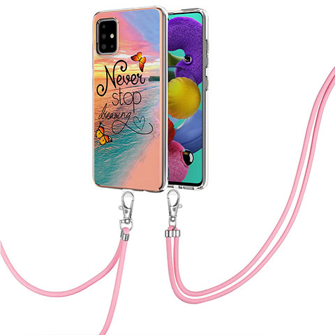 Coque Silicone Motif Fantaisie Souple Couleur Unie Etui Housse avec Laniere Strap Y03B pour Samsung Galaxy A51 5G Mixte