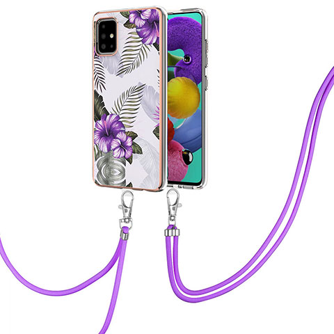 Coque Silicone Motif Fantaisie Souple Couleur Unie Etui Housse avec Laniere Strap Y03B pour Samsung Galaxy A51 5G Violet