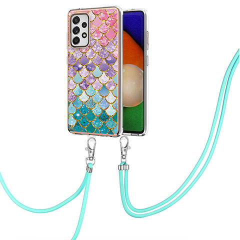 Coque Silicone Motif Fantaisie Souple Couleur Unie Etui Housse avec Laniere Strap Y03B pour Samsung Galaxy A52 4G Colorful