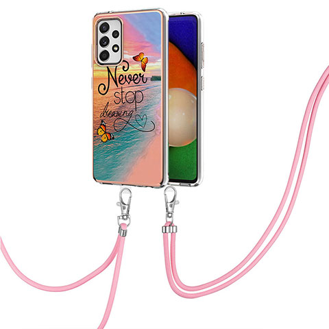 Coque Silicone Motif Fantaisie Souple Couleur Unie Etui Housse avec Laniere Strap Y03B pour Samsung Galaxy A52 4G Mixte