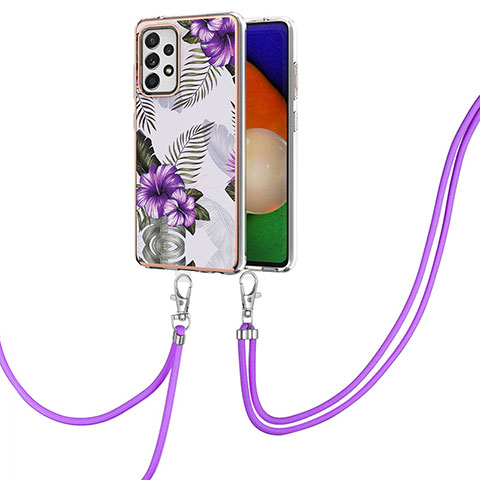 Coque Silicone Motif Fantaisie Souple Couleur Unie Etui Housse avec Laniere Strap Y03B pour Samsung Galaxy A52 5G Violet