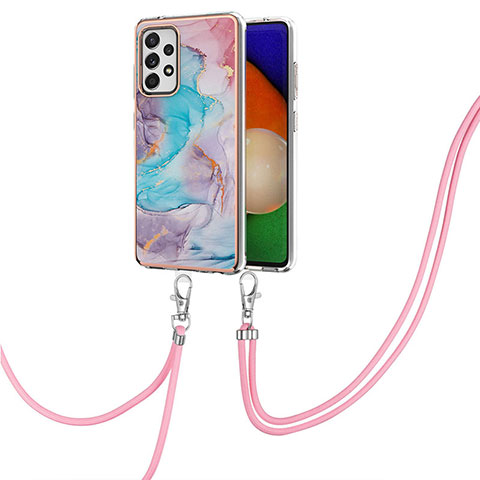 Coque Silicone Motif Fantaisie Souple Couleur Unie Etui Housse avec Laniere Strap Y03B pour Samsung Galaxy A52s 5G Bleu