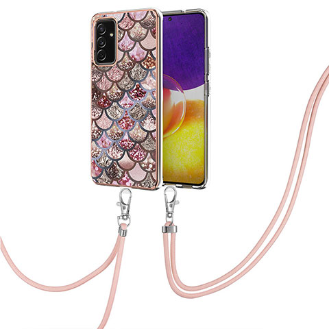 Coque Silicone Motif Fantaisie Souple Couleur Unie Etui Housse avec Laniere Strap Y03B pour Samsung Galaxy A54 5G Marron