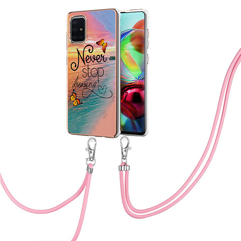 Coque Silicone Motif Fantaisie Souple Couleur Unie Etui Housse avec Laniere Strap Y03B pour Samsung Galaxy A71 4G A715 Mixte