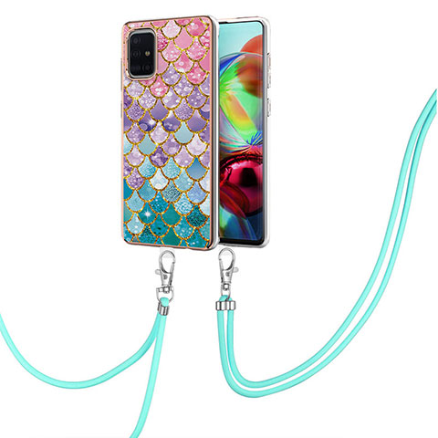 Coque Silicone Motif Fantaisie Souple Couleur Unie Etui Housse avec Laniere Strap Y03B pour Samsung Galaxy A71 5G Colorful