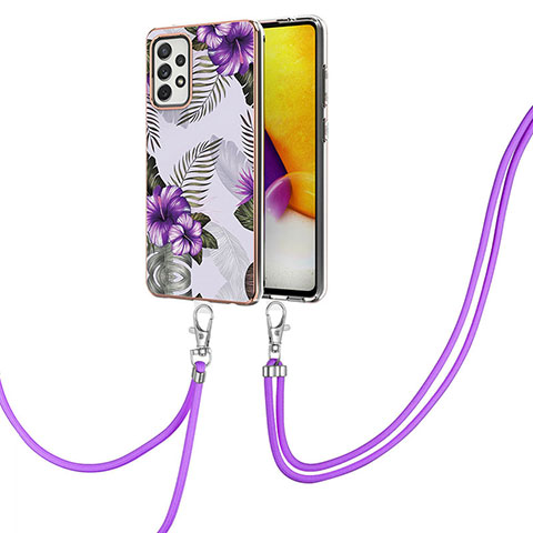 Coque Silicone Motif Fantaisie Souple Couleur Unie Etui Housse avec Laniere Strap Y03B pour Samsung Galaxy A72 4G Violet