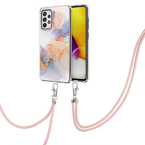 Coque Silicone Motif Fantaisie Souple Couleur Unie Etui Housse avec Laniere Strap Y03B pour Samsung Galaxy A72 4G Violet Clair