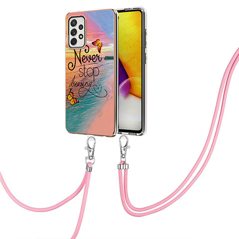 Coque Silicone Motif Fantaisie Souple Couleur Unie Etui Housse avec Laniere Strap Y03B pour Samsung Galaxy A72 5G Mixte