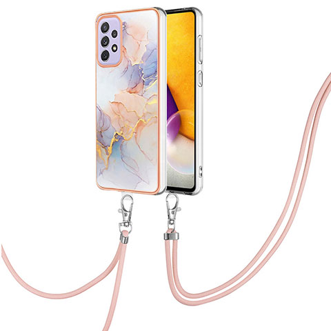 Coque Silicone Motif Fantaisie Souple Couleur Unie Etui Housse avec Laniere Strap Y03B pour Samsung Galaxy A73 5G Violet Clair