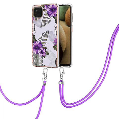 Coque Silicone Motif Fantaisie Souple Couleur Unie Etui Housse avec Laniere Strap Y03B pour Samsung Galaxy F12 Violet