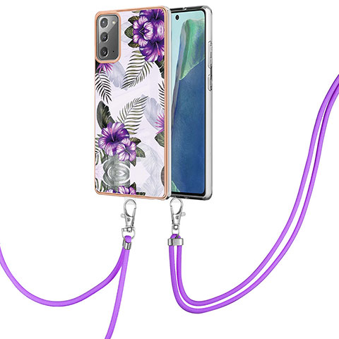 Coque Silicone Motif Fantaisie Souple Couleur Unie Etui Housse avec Laniere Strap Y03B pour Samsung Galaxy Note 20 5G Violet