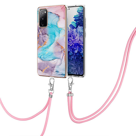 Coque Silicone Motif Fantaisie Souple Couleur Unie Etui Housse avec Laniere Strap Y03B pour Samsung Galaxy S20 Lite 5G Bleu