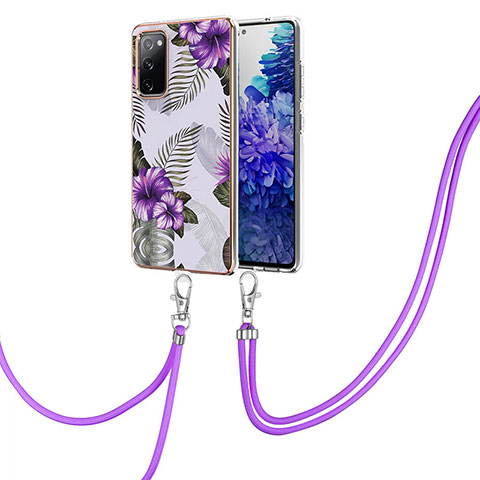 Coque Silicone Motif Fantaisie Souple Couleur Unie Etui Housse avec Laniere Strap Y03B pour Samsung Galaxy S20 Lite 5G Violet