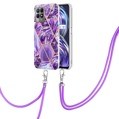 Coque Silicone Motif Fantaisie Souple Couleur Unie Etui Housse avec Laniere Strap Y04B pour Realme 8i Violet