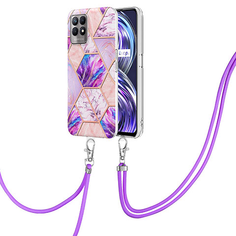 Coque Silicone Motif Fantaisie Souple Couleur Unie Etui Housse avec Laniere Strap Y04B pour Realme 8i Violet Clair