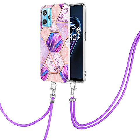 Coque Silicone Motif Fantaisie Souple Couleur Unie Etui Housse avec Laniere Strap Y04B pour Realme 9 4G Violet Clair