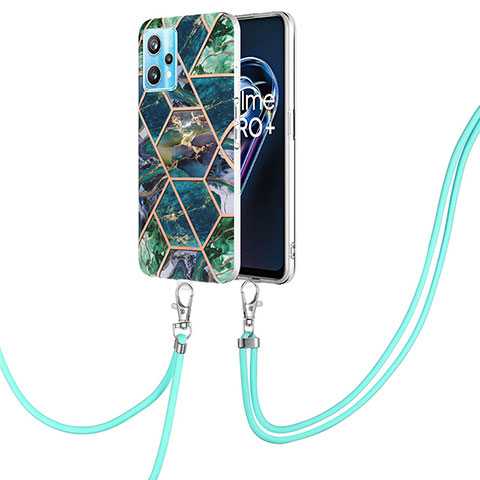 Coque Silicone Motif Fantaisie Souple Couleur Unie Etui Housse avec Laniere Strap Y04B pour Realme 9 Pro 5G Vert Nuit