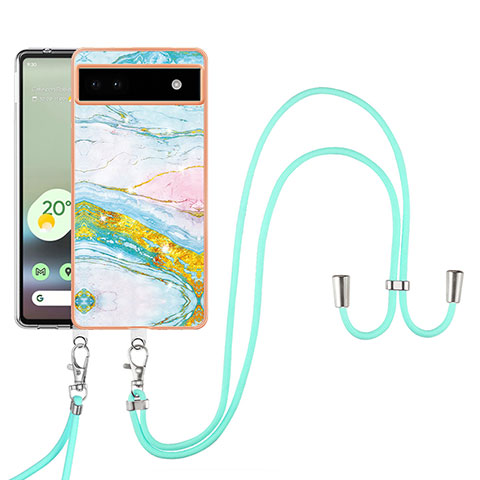 Coque Silicone Motif Fantaisie Souple Couleur Unie Etui Housse avec Laniere Strap Y05B pour Google Pixel 6a 5G Colorful