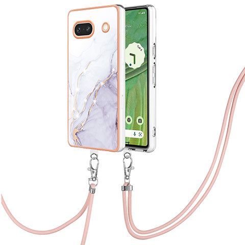 Coque Silicone Motif Fantaisie Souple Couleur Unie Etui Housse avec Laniere Strap Y05B pour Google Pixel 7a 5G Blanc