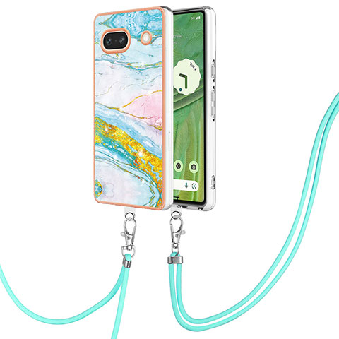 Coque Silicone Motif Fantaisie Souple Couleur Unie Etui Housse avec Laniere Strap Y05B pour Google Pixel 7a 5G Colorful