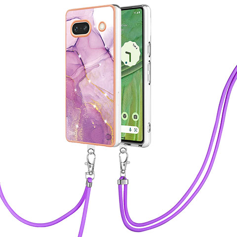 Coque Silicone Motif Fantaisie Souple Couleur Unie Etui Housse avec Laniere Strap Y05B pour Google Pixel 7a 5G Violet Clair