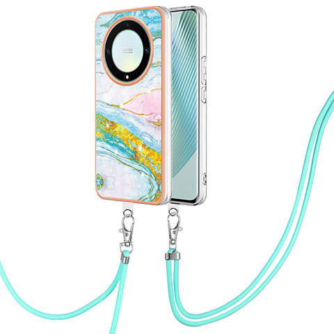 Coque Silicone Motif Fantaisie Souple Couleur Unie Etui Housse avec Laniere Strap Y05B pour Huawei Honor Magic5 Lite 5G Colorful