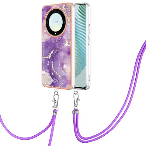 Coque Silicone Motif Fantaisie Souple Couleur Unie Etui Housse avec Laniere Strap Y05B pour Huawei Honor Magic5 Lite 5G Violet