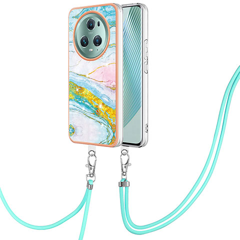 Coque Silicone Motif Fantaisie Souple Couleur Unie Etui Housse avec Laniere Strap Y05B pour Huawei Honor Magic5 Pro 5G Colorful