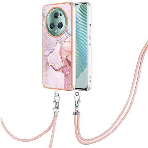 Coque Silicone Motif Fantaisie Souple Couleur Unie Etui Housse avec Laniere Strap Y05B pour Huawei Honor Magic5 Pro 5G Rose