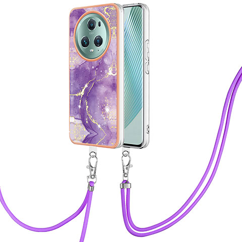 Coque Silicone Motif Fantaisie Souple Couleur Unie Etui Housse avec Laniere Strap Y05B pour Huawei Honor Magic5 Pro 5G Violet