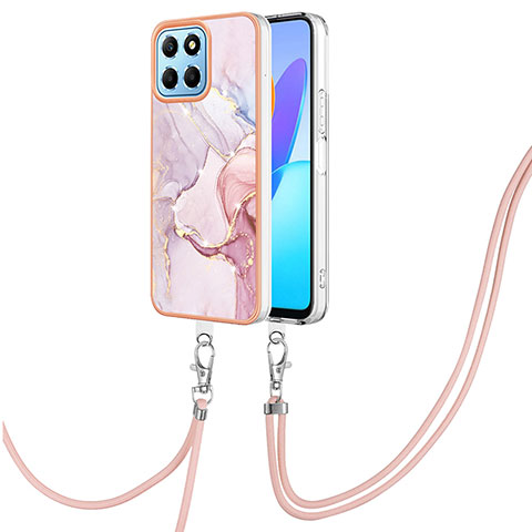 Coque Silicone Motif Fantaisie Souple Couleur Unie Etui Housse avec Laniere Strap Y05B pour Huawei Honor X6 5G Rose