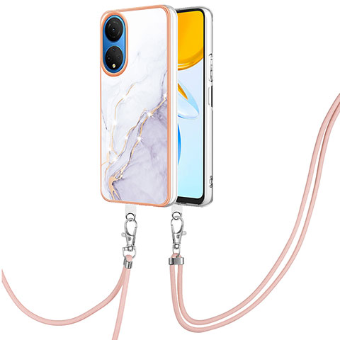 Coque Silicone Motif Fantaisie Souple Couleur Unie Etui Housse avec Laniere Strap Y05B pour Huawei Honor X7 Blanc