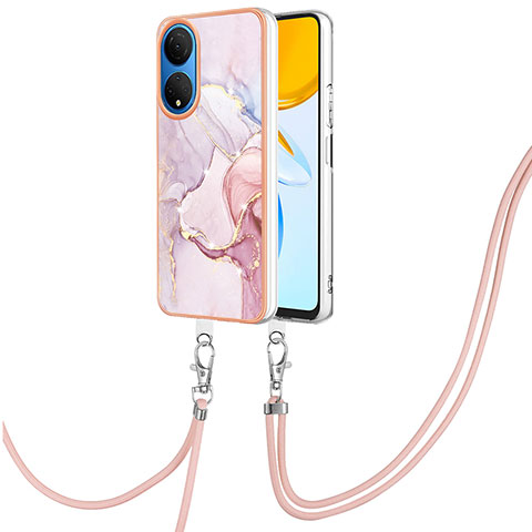 Coque Silicone Motif Fantaisie Souple Couleur Unie Etui Housse avec Laniere Strap Y05B pour Huawei Honor X7 Rose