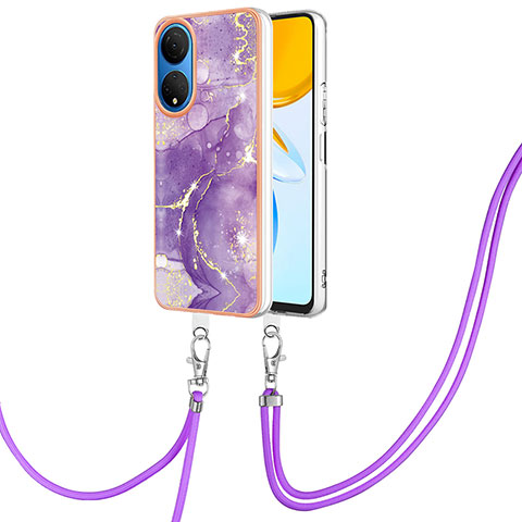 Coque Silicone Motif Fantaisie Souple Couleur Unie Etui Housse avec Laniere Strap Y05B pour Huawei Honor X7 Violet