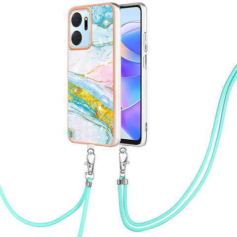 Coque Silicone Motif Fantaisie Souple Couleur Unie Etui Housse avec Laniere Strap Y05B pour Huawei Honor X7a Colorful