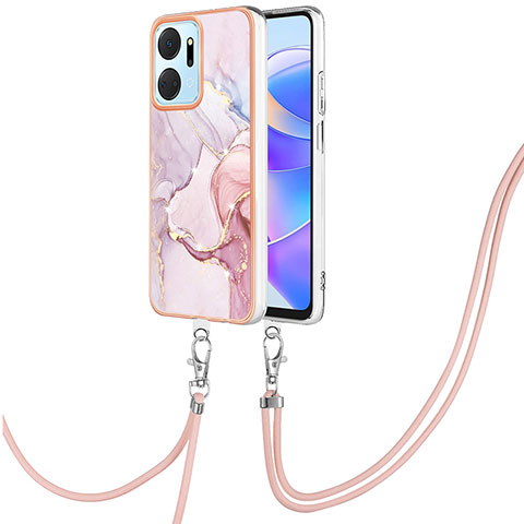 Coque Silicone Motif Fantaisie Souple Couleur Unie Etui Housse avec Laniere Strap Y05B pour Huawei Honor X7a Rose