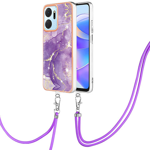 Coque Silicone Motif Fantaisie Souple Couleur Unie Etui Housse avec Laniere Strap Y05B pour Huawei Honor X7a Violet