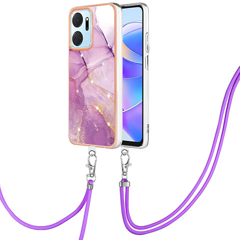 Coque Silicone Motif Fantaisie Souple Couleur Unie Etui Housse avec Laniere Strap Y05B pour Huawei Honor X7a Violet Clair